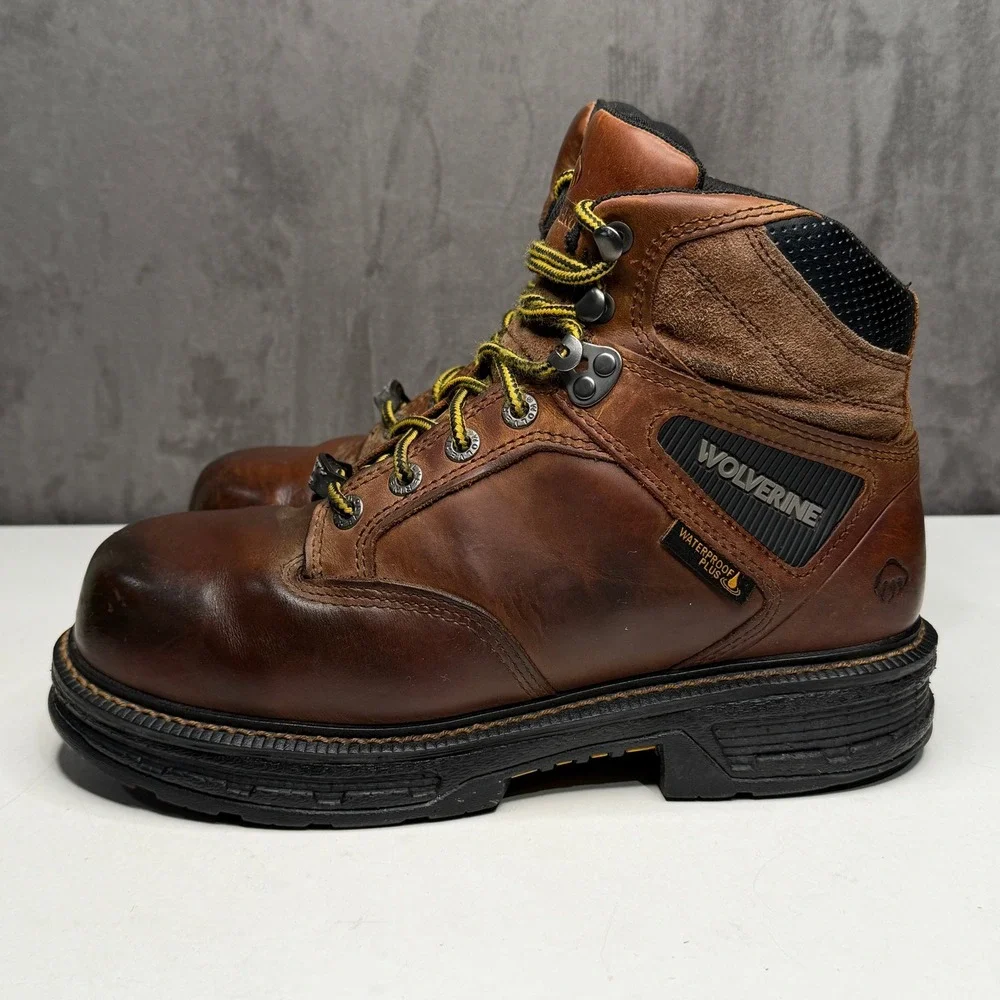 Wolverine Raider Work Boots Mens 9 Brown Leather Waterproof Steel Toe Slip Res